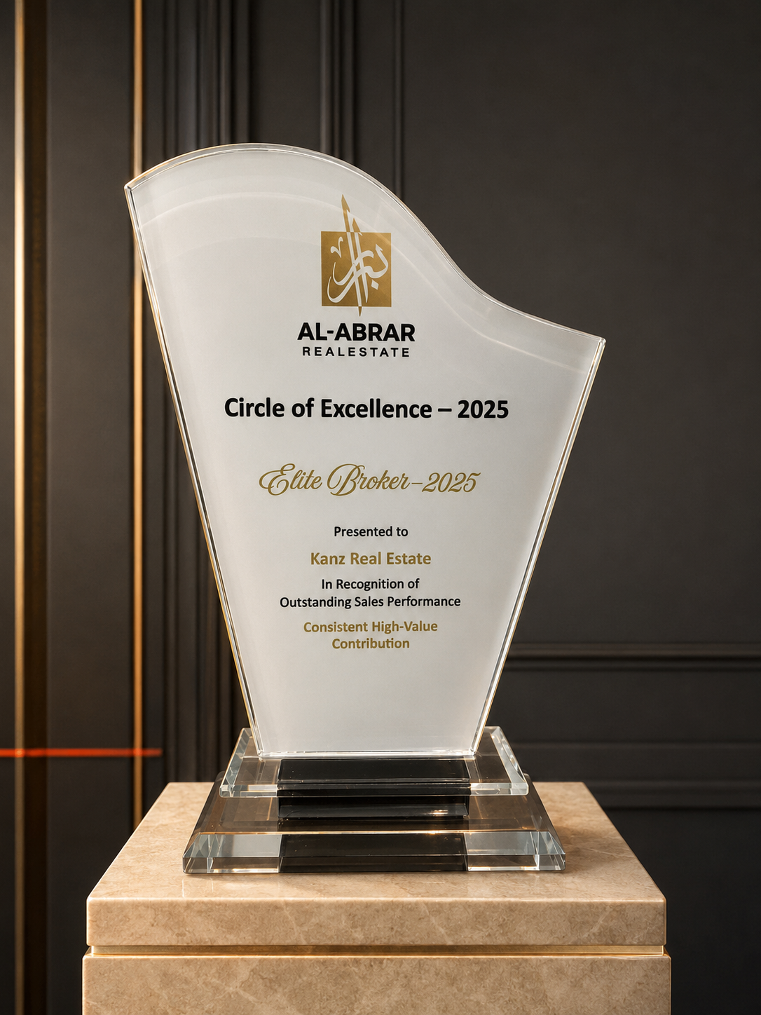 Al Abrar Circle of Excellence Elite Broker award presented to Kanz Real Estate