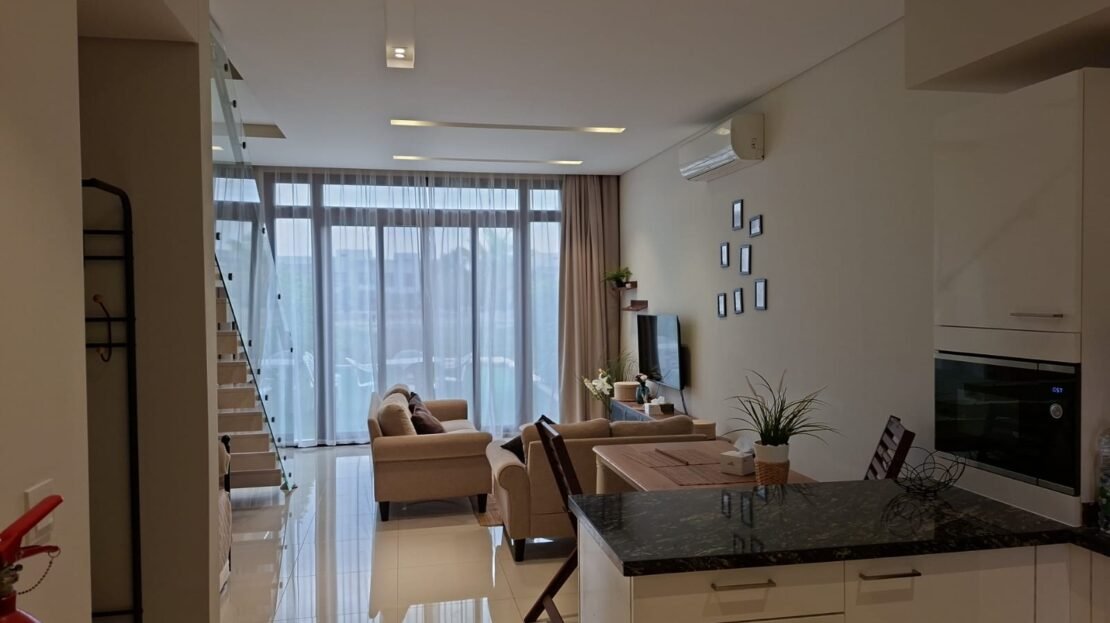 Furnished living, dining and kitchen area in townhouse M5-TH02, Hawana Salalah